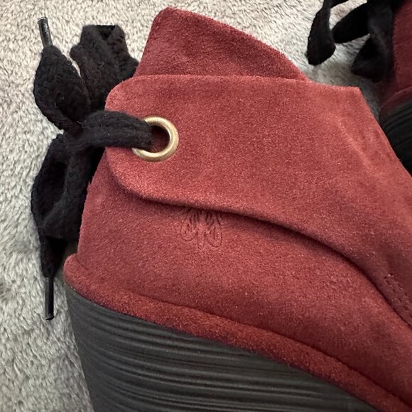 Fly London Yebi Suede Ruched Ankle Boots Booties Women's 38 US 7.5 8 Burgundy - Picture 3 of 6